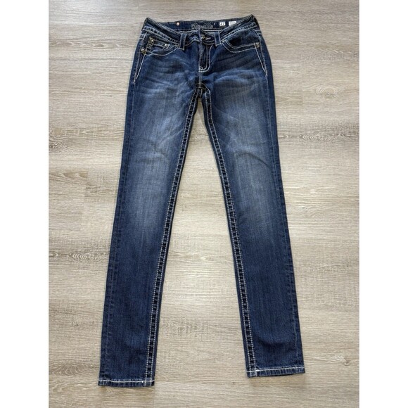 Miss Me Winged Cross Embroidered Pocket Low Rise Skinny Jeans Size 27  (27x31) - Picture 4 of 10